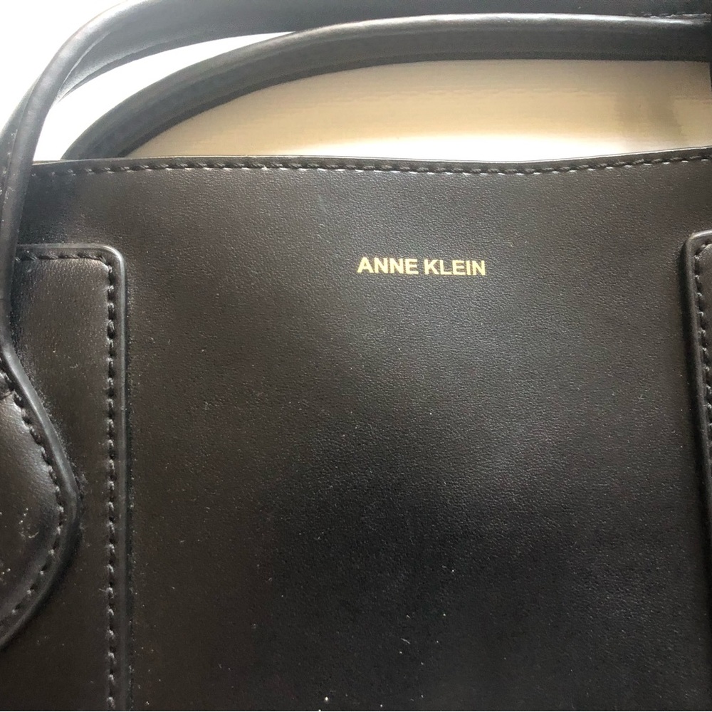 Anne Klein Black Smooth Tote with Double Handles - Picture 2 of 15